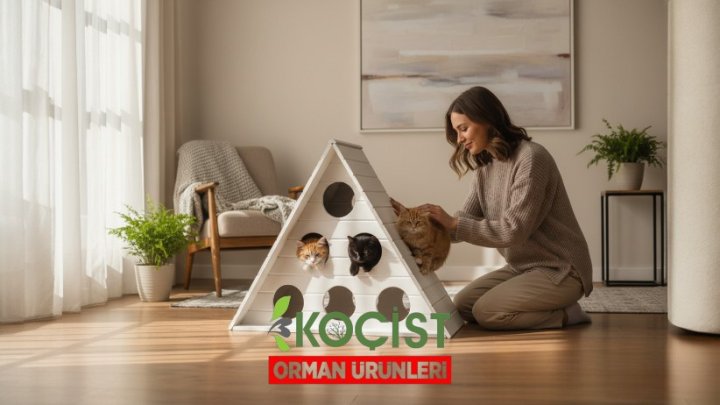 Ahşap Kedi Evi 6Lı Beyaz Model 1 - Görsel 1
